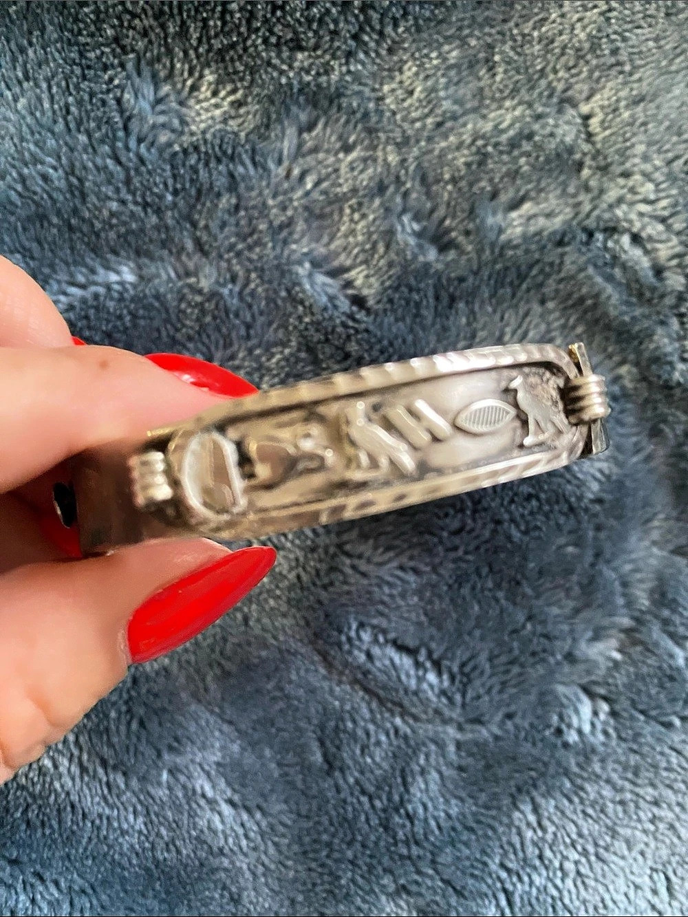 Vintage silver Engraved Egypt style Cuff Bracelet